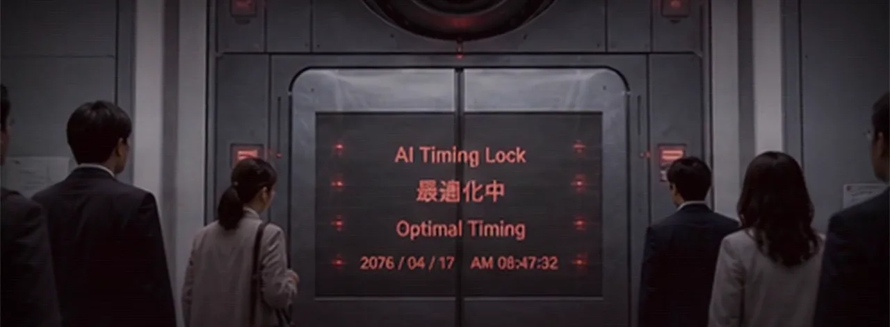 AIのタイミングロックで閉ざされたトイレの扉